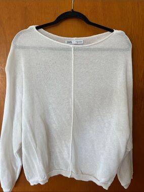 Zara Ivory Center-Seam Crewneck Sweater